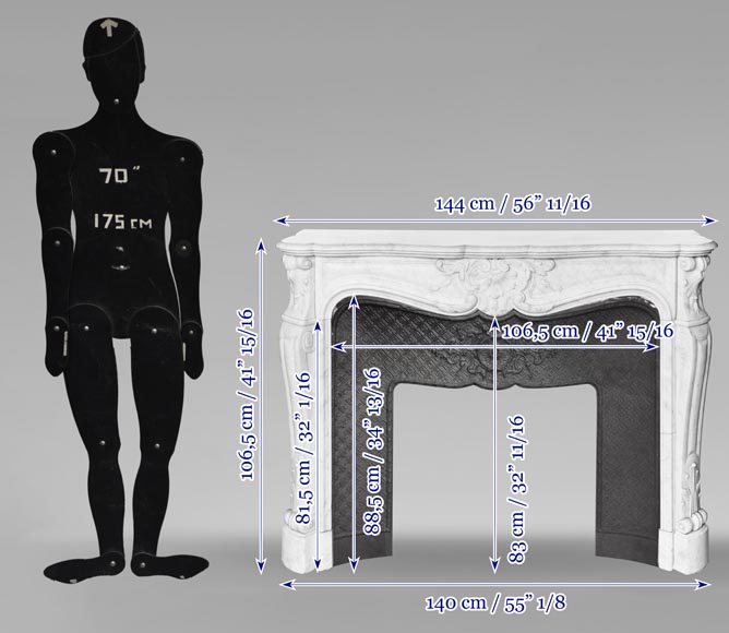 Cheminée de style Louis XV à coquille, en marbre de Carrare-11